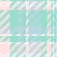 Masculine plaid textile texture, gingham tartan fabric pattern. Worn check seamless background in teal and misty rose colors. vector