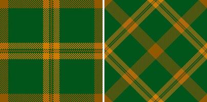 Stunning duo of abstract plaid patterns in rich green and gold. Perfect for textile design, website backgrounds, or festive branding. These versatile designs offer a modern, sophisticated feel. vector