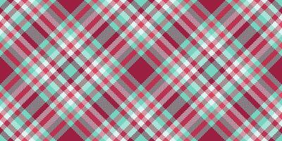 Girly plaid fabric, holiday background check texture. Crossed textile tartan seamless pattern in red and teal colors. vector