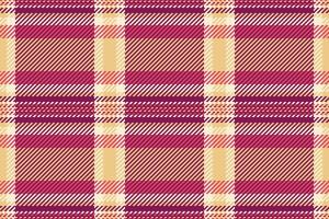 Sixties texture fabric seamless, 50s pattern check plaid. Relief textile tartan background in pink and amber colors. vector
