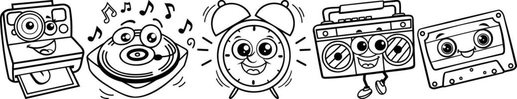 Set of Retro Cartoon Objects with Fun Expressions vector