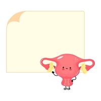 Cute Uterus cartoon character with blank note in the background vector