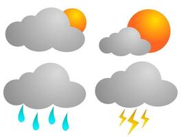 four different weather icons with rain, sun, and thunder vector