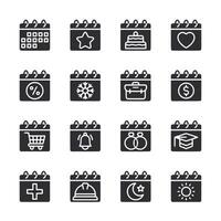 A set of black and white icons for a calendar vector