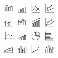 A set of graphs and charts in black and white vector