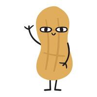 Cute and smiling peanut. Funny character. Flat hand drawn design. Illustration on white background. vector