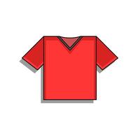 A simple, flat design of a red t-shirt with a black outline and a v-neck. vector