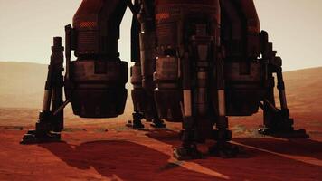 Exploring a Martian base. close up of landing gear on red planet surface video