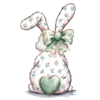 A bunny silhouette is adorned with a floral pattern and decorated with a sparkly green bow on its neck and a heart on its lower end cutouts png