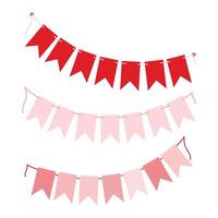 Pennant garlands on rope. Soft pink and red Decorative Party cards design element concept. Set 3. Isolated illustration Greeting Thematic or menu cards, posting, blog or web promo banner, label vector