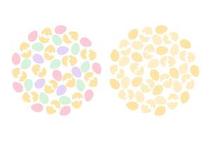 Cracked eggshell and eggs Colorful and Golden Circular backgrounds. Ester greeting design idea Set 2. Isolated illustration Thematic card, leaflet, posters, price tag, label or web promo banner vector