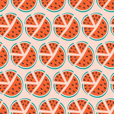 Watermelon slices with seed Seamless Pattern Minimalism doodle. Summer Abstract background Texture. Isolated illustration Wallpaper Thematic or menu cards, posting or web promo banner, leaflet