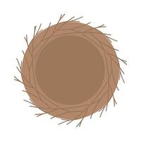 Empty nest made branches in monochrome brown Minimalist Spring or Easter symbol. Copy space Template. Isolate illustration Thematic cards, posting, blogging or web promo leaflets, banner, price vector