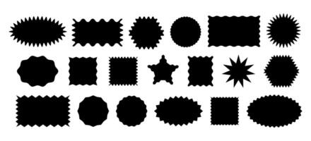 Different geometric shapes with zig zag wavy edge. Rectangle, Oval, Circle, Square. set black elements for design frame, stamp, template and badges vector