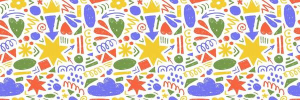Hand drawn of colorful charcoal abstract shapes. seamless pattern of contemporary texture figure in doodle style. Design elements perfect for banner, print, decor vector