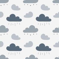 Pattern overcast cloudy weather, sad gray clouds with raindrops. vector