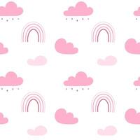 Sweet dreams and daydreams. Romantic pink rainbow and clouds with raindrops and hearts, simple place romantic pattern with clouds and rainbow. Cute cozy background in warm pink tones vector