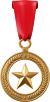 gold medal with red ribbon on transparent background png
