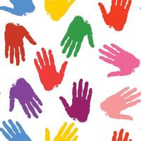 Bright seamless handprint pattern with vibrant colors, ideal for textiles, banners, and cards vector