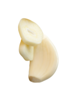 White peeled garlic cloves with slices in small heap isolated with clipping path in file format png