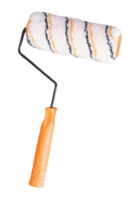 Multicolor paint roller with orange handle isolated with clipping path in file format Top view photo of painting tool png