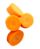 A vertical stack of beautiful orange carrot slice in circle shape isolated with clipping path in file format png