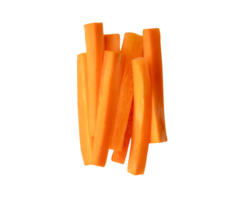 A vertical pile of orange carrot slice or piece in stack shape isolated with clipping path in file format png