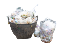Garbage and offal pile in transparent white plastic bag at garbage dump isolated with clipping path in file format png