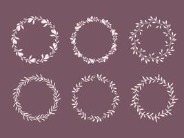 Floral Wreaths Set. Round floral frames with leaves and branches silhouette. Hand drawn silhouettes of branches. Botanical Line Art. Hand drawn graphics. Elegant wedding invitations, save the date vector