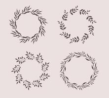 Floral Wreaths Set. Laurel frames with leaves and branches silhouette. Hand drawn silhouettes of branches. Botanical Line Art. Hand drawn graphics. Elegant wedding invitations, save the date vector