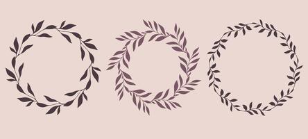 Floral Wreaths Set. Trendy Laurel wreaths with leaves and branches silhouette. Hand drawn silhouettes of branches. Botanical Line Art. Hand drawn graphics. Elegant wedding invitations, save the date vector