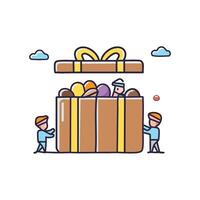 A giant box of chocolates with tiny characters exploring the sweet treats. vector