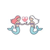 Mermaids exchanging heart-shaped seashells vector