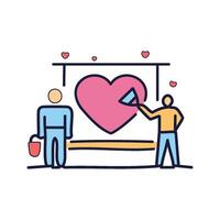 Two astronauts holding hands with a trail of glowing hearts floating in zero gravity vector