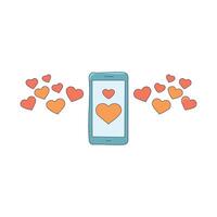 A phone screen showing a flurry of heart reactions on a post vector