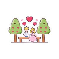 A prince and princess enjoying a Valentines Day picnic in an enchanted forest. vector