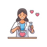 A scientist mixing glowing, heart shaped potions vector