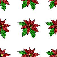 Colored festive floral seamless pattern. Bright poinsettia flower on a white background. For printing fabrics, gift wrapping paper, textiles. New Year, Christmas design. vector