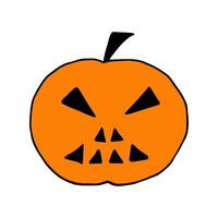 Hand-drawn color simple drawing. Orange pumpkin, jack lantern isolated on white background. For a festive Halloween decor. vector