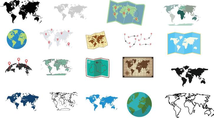 world map icons set collection for design map of the world symbol stock