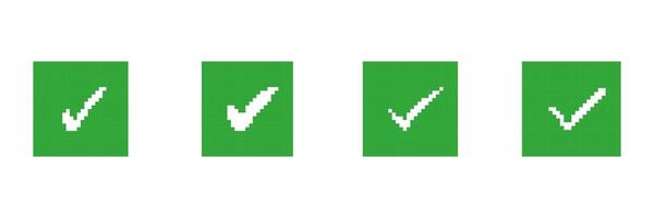 Pixelated Green Check Mark Icons Set in Square Shape. Approval or Success Symbols Collection. Validation and Confirmation Sign. Isolated Illustration vector