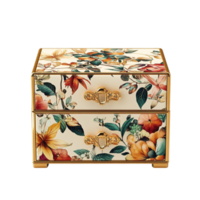 A floral patterned box with gold hardware on Transparent Background png