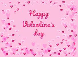 Romantic Valentine Day design featuring scattered shiny red and soft transparent hearts floating on a soft pink background with the text Happy Valentine Day. Perfect for festive posters, cards vector