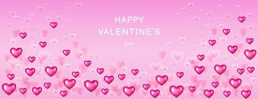 Romantic Valentine Day background featuring shiny pink and soft transparent hearts floating on a gradient pink backdrop with the text Happy Valentine Day. Ideal for festive cards, banners vector