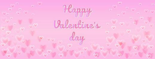 Romantic Valentine Day background featuring soft transparent hearts floating on a soft gradient pink backdrop with the text Happy Valentine Day. Perfect for holiday themed designs, banners vector