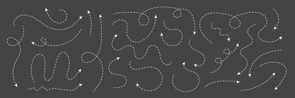 Curvy dash arrows set on black background vector