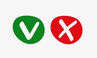 Check mark and cross icon. Correct and wrong result button vector