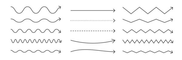Zigzag and wave black arrows. Squiggle and dash arrows. Infographic elements. illustration vector