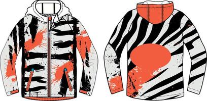 Jacket design with a white background, featuring an orange and black vector