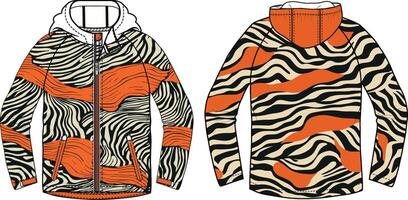 A design for an oversized windbreaker, inspired by the pattern of tiger stripes and cheetah spots vector
